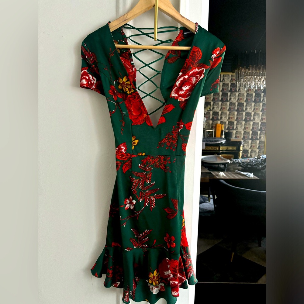 Satin Floral MiniDress Backless